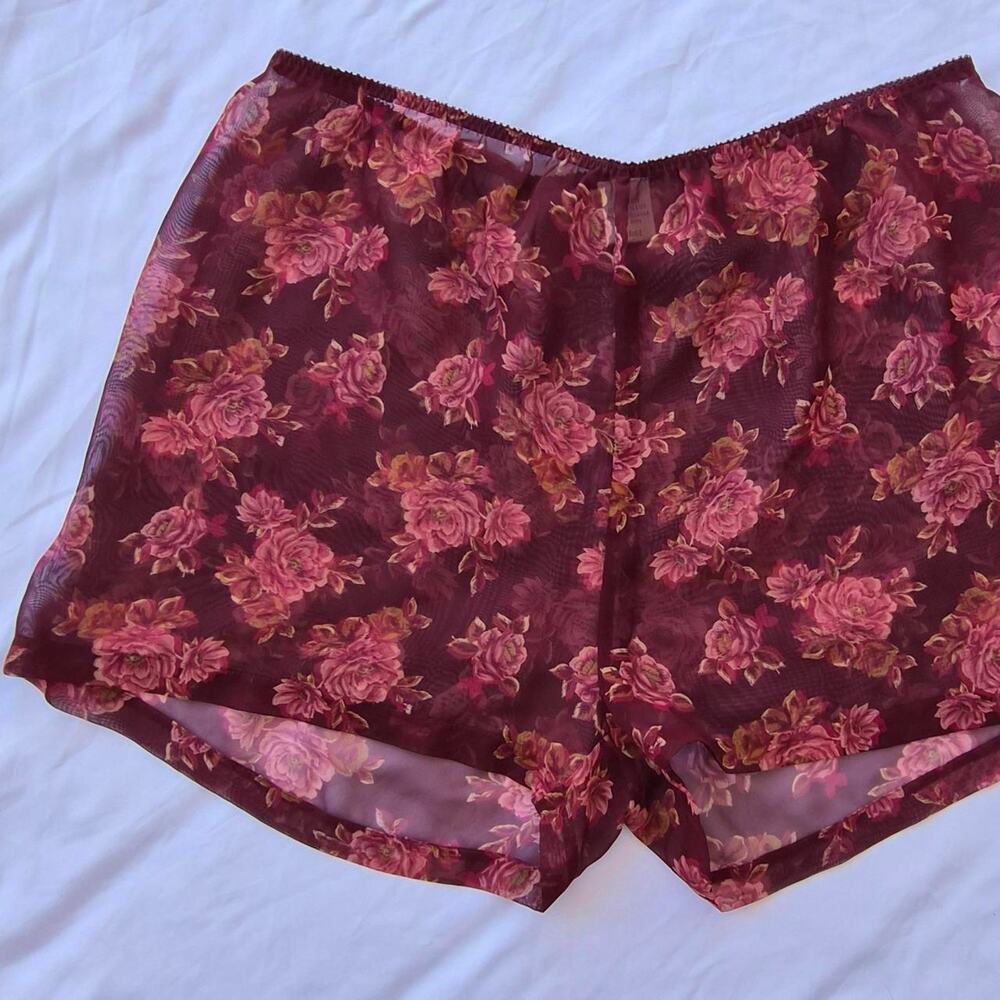 Vintage Sheer‎ Burgundy Floral Mesh Tap Shorts large